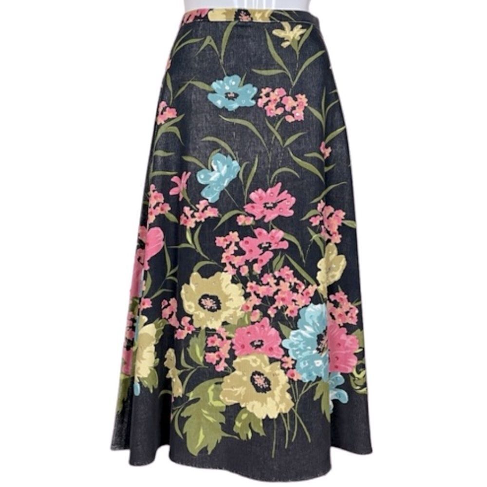 Anne Klein Colorful Sequin Floral Lightweight Gray Corduroy A line Skirt